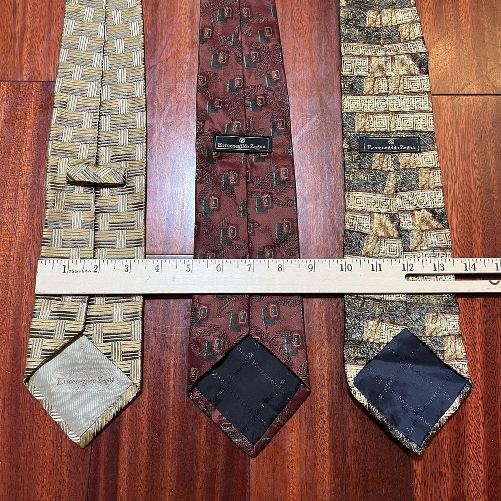 ERMENEGILDO ZEGNA TIE LOT OF 3 Geometric Silk Wool Designer Luxury Made In Italy - Picture 2 of 12